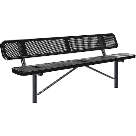 Global Industrial 8ft Outdoor Steel Bench w/ Backrest, Perforated Metal, In Ground Mount, Black 262077IBK